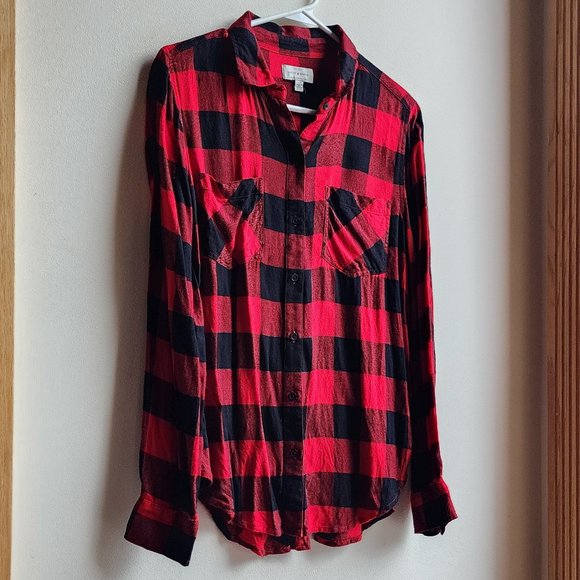 Lucky Brand Red/Black Plaid Brushed Flannel Button Down Shirt Size Small - Picture 4 of 16